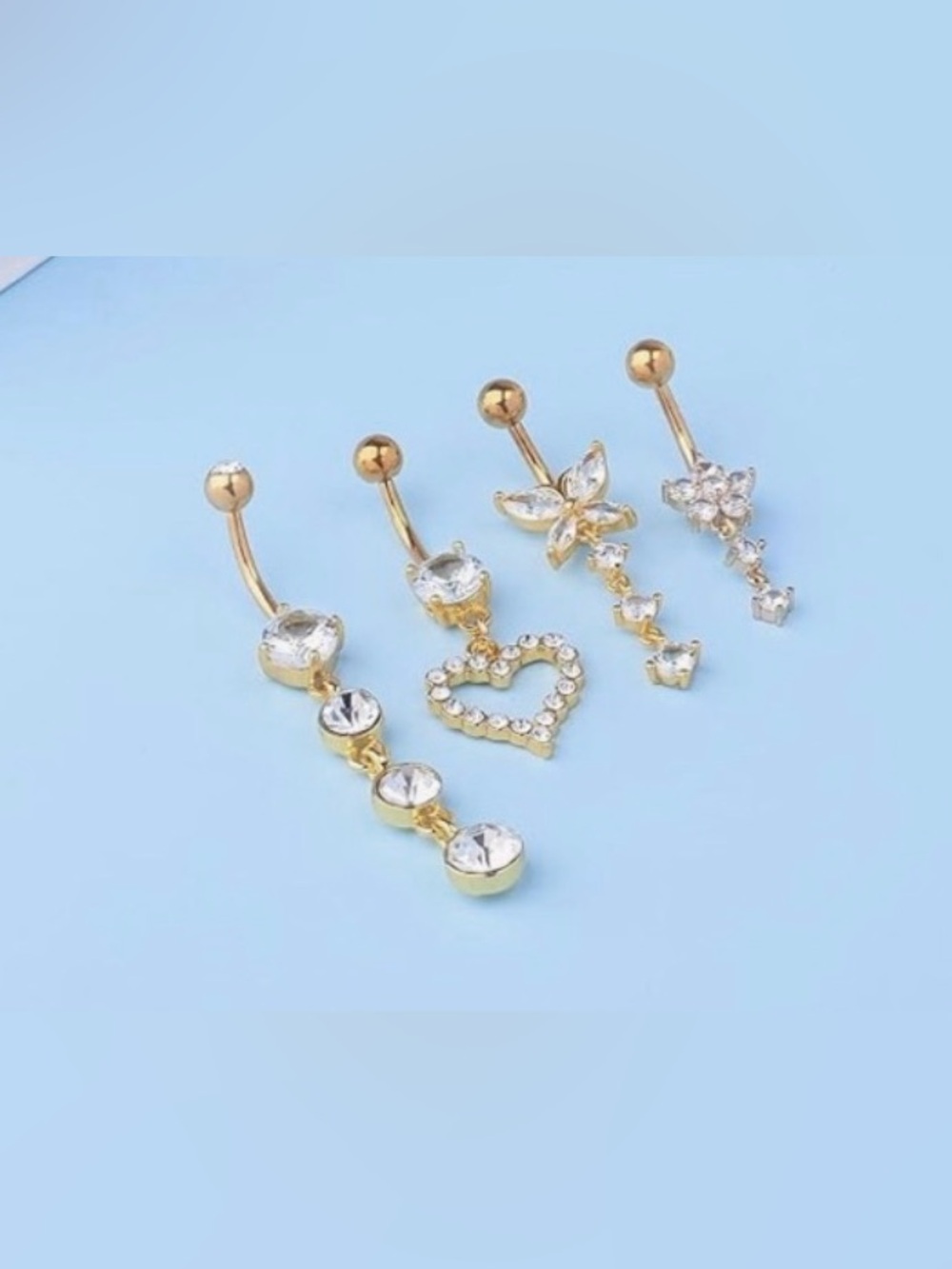 Gold Crystal Dangle Belly Button Rings – 8-Pack - Picture 4 of 7